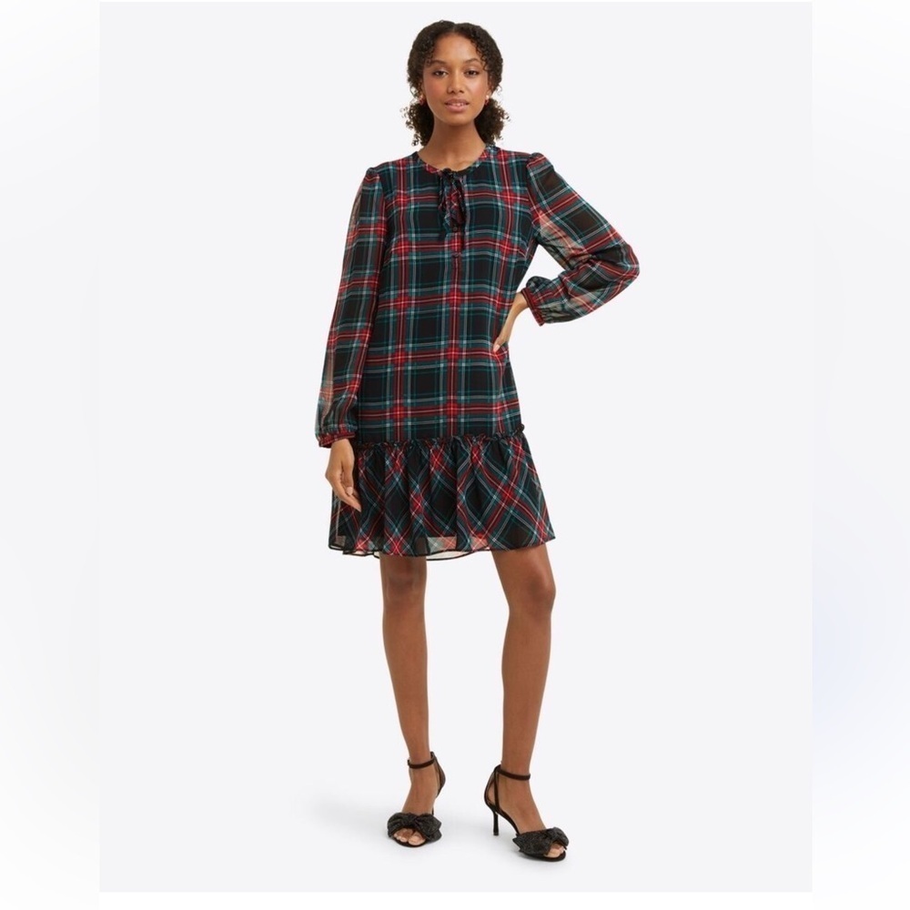 Draper James Christmas Plaid Long Sleeve Dress with Ruffle Hem - NWT - Size XS